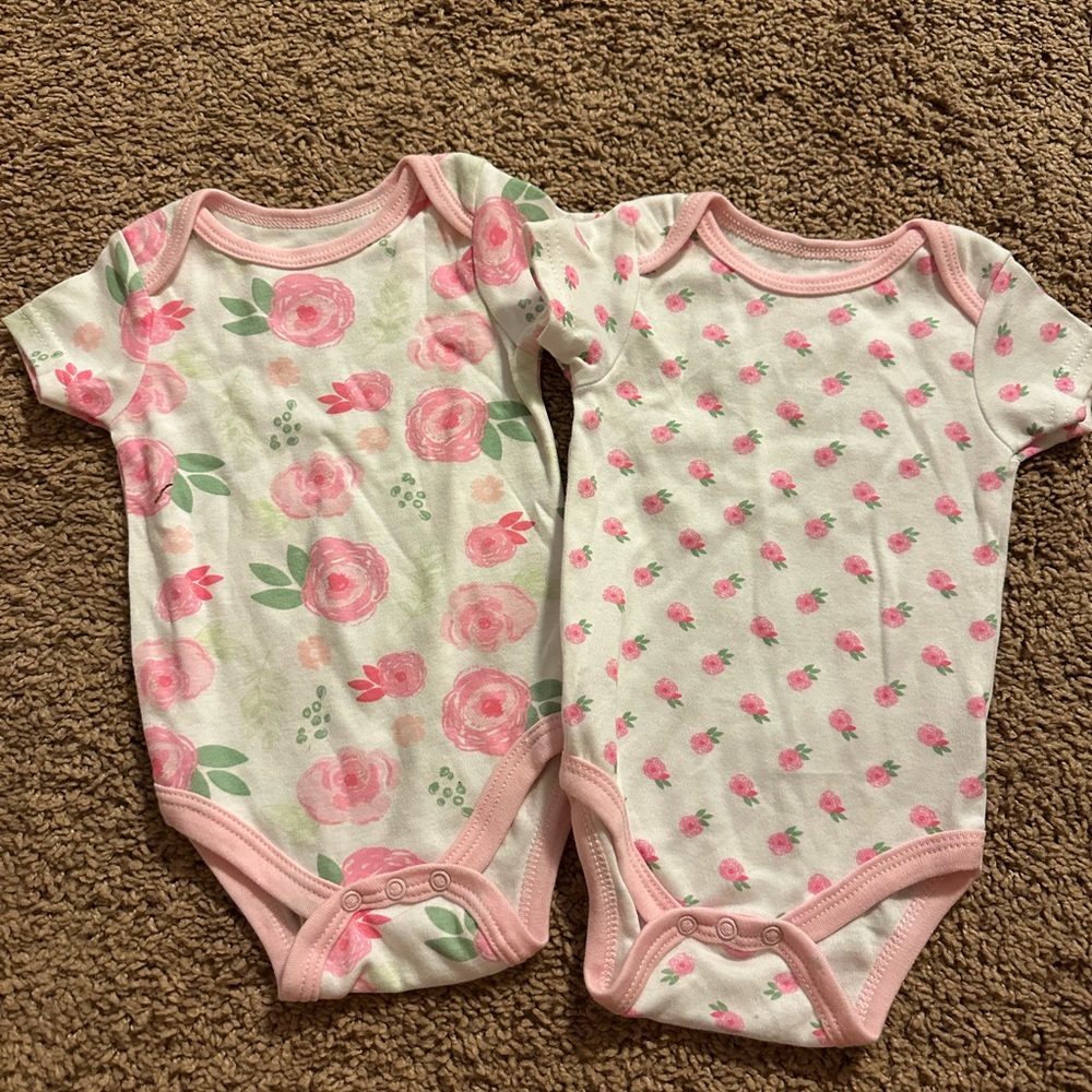 2 babygear onesies Floral and Polka Dot Pink Baby Onesies